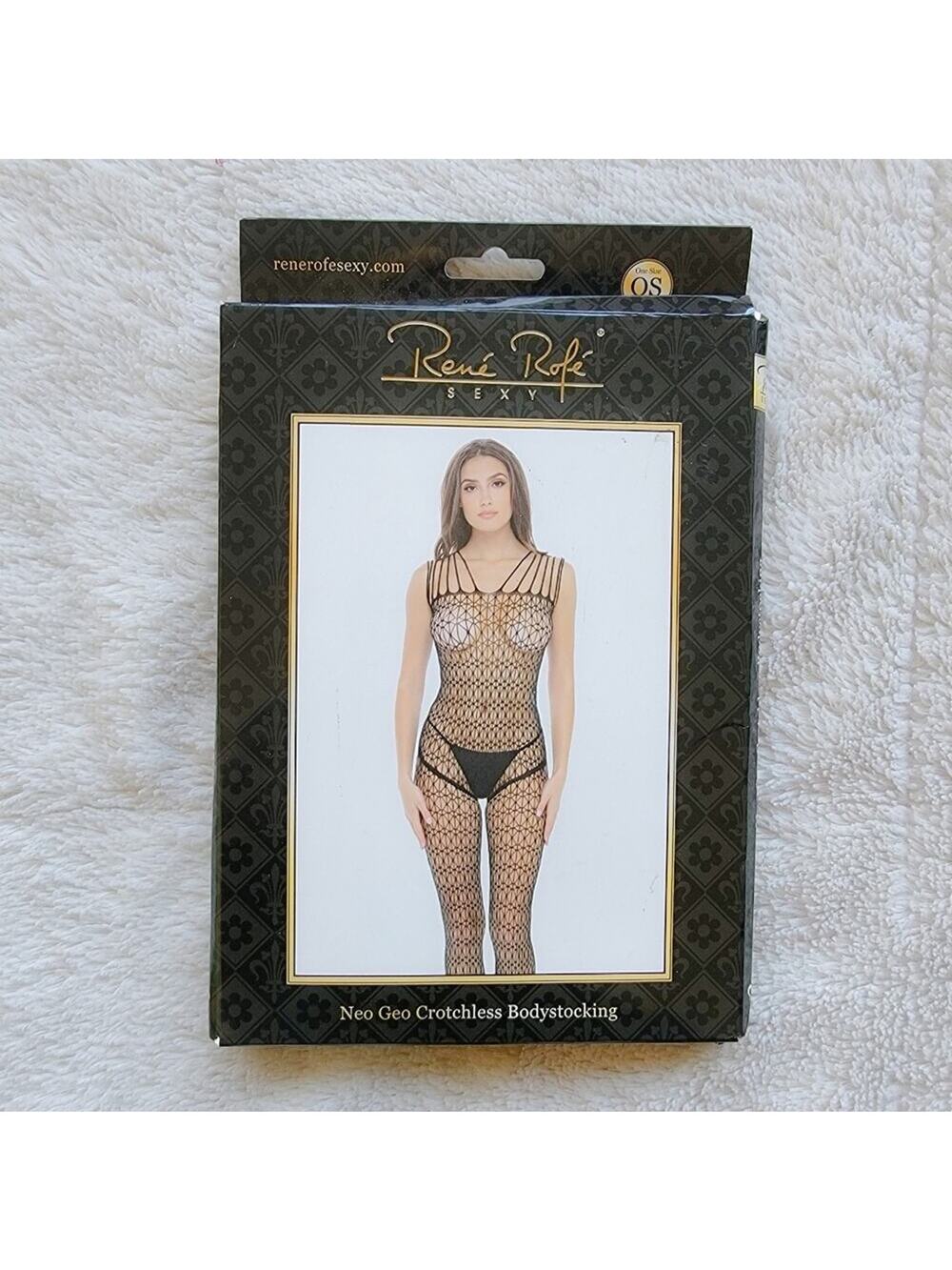 Rene Rofe Neo Geo Crotchless Bodystocking Lingerie